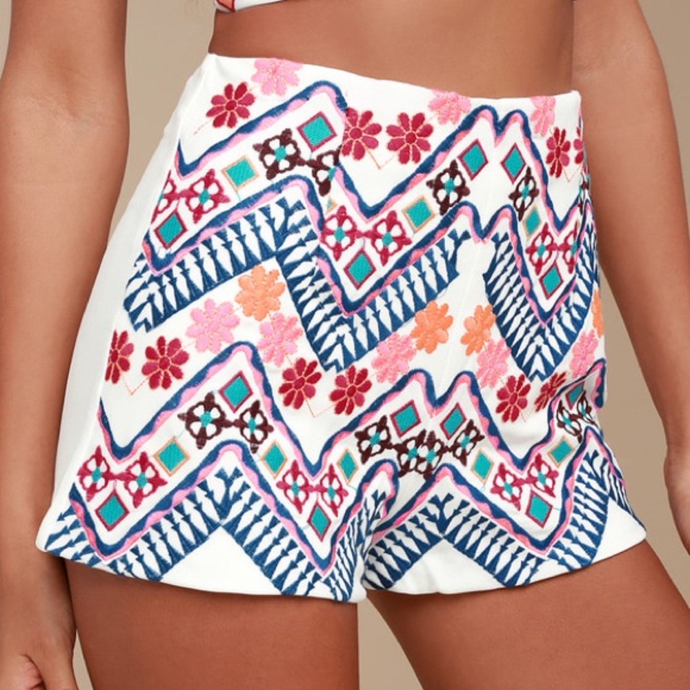 Lulus Embroidered White Shorts